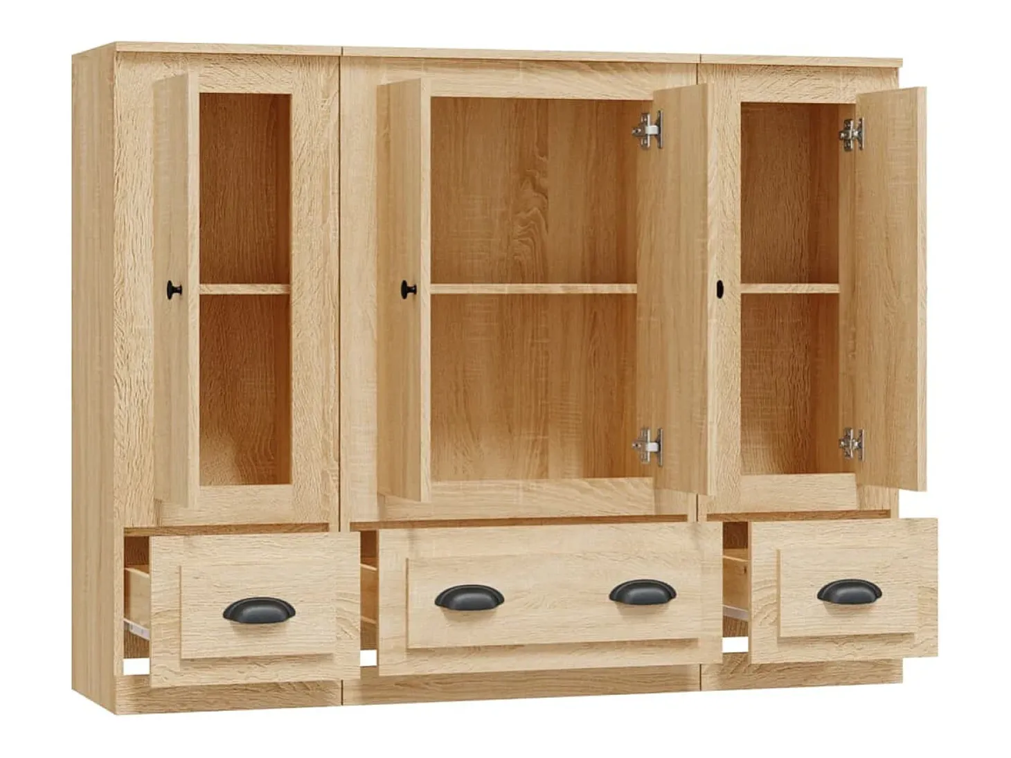 Aparador alto 3 piezas madera contrachapada roble Sonoma
