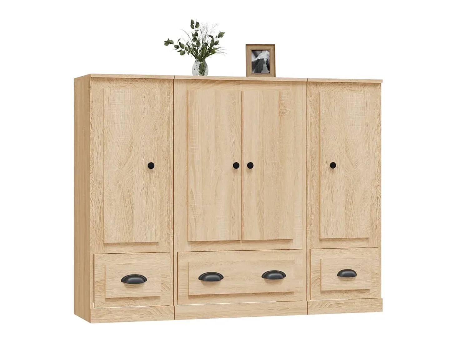 Aparador alto 3 piezas madera contrachapada roble Sonoma