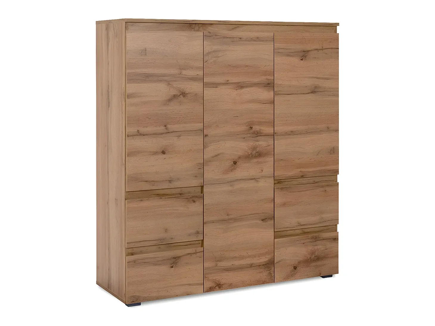 Aparador alto 3 puertas, 4 cajones y 5 baldas acabado roble - 116 cm