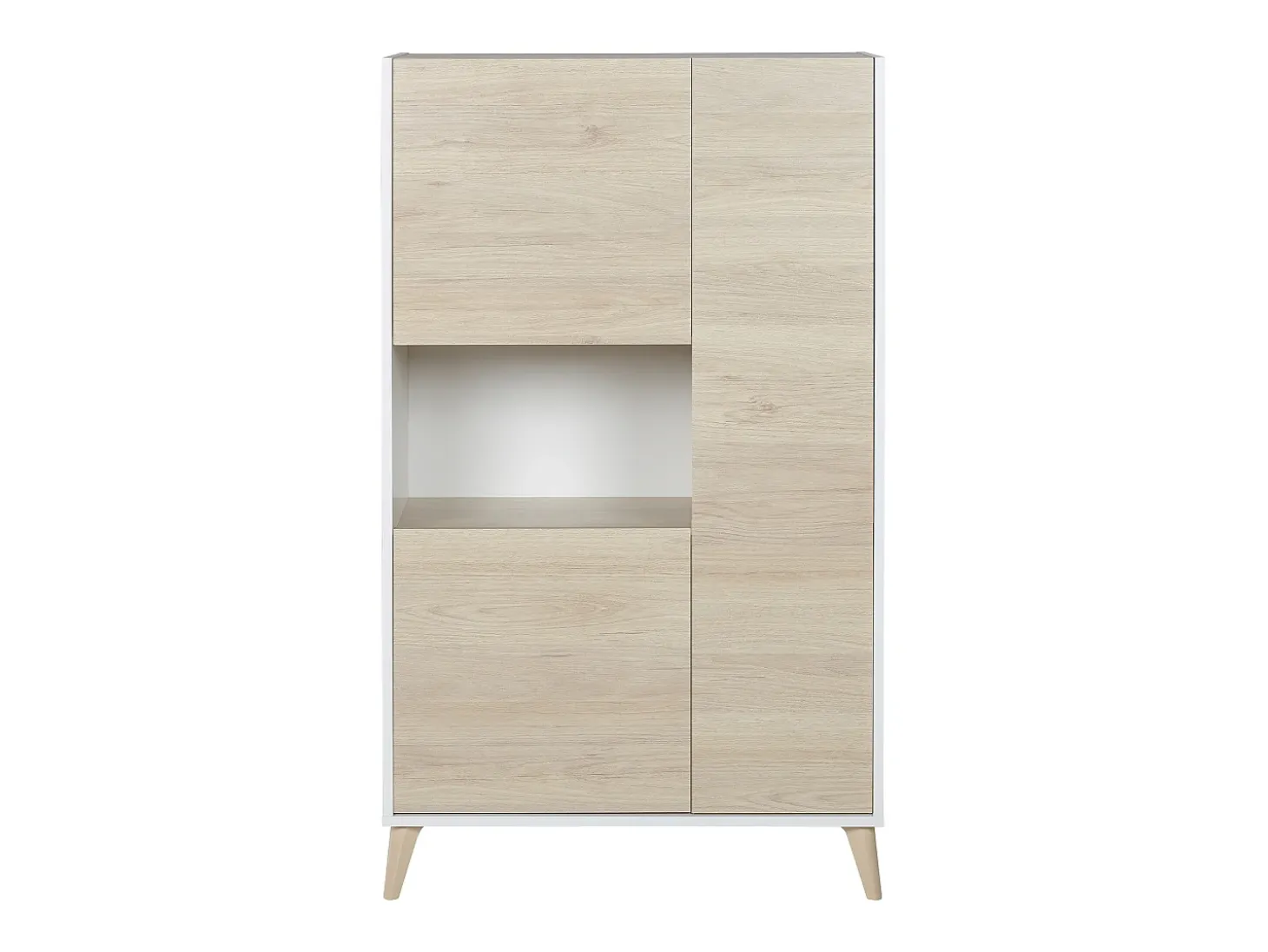 Aparador alto 3 puertas escandinavo KOLYMA - roble y blanco