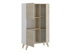 Aparador alto 3 puertas escandinavo KOLYMA - roble y blanco