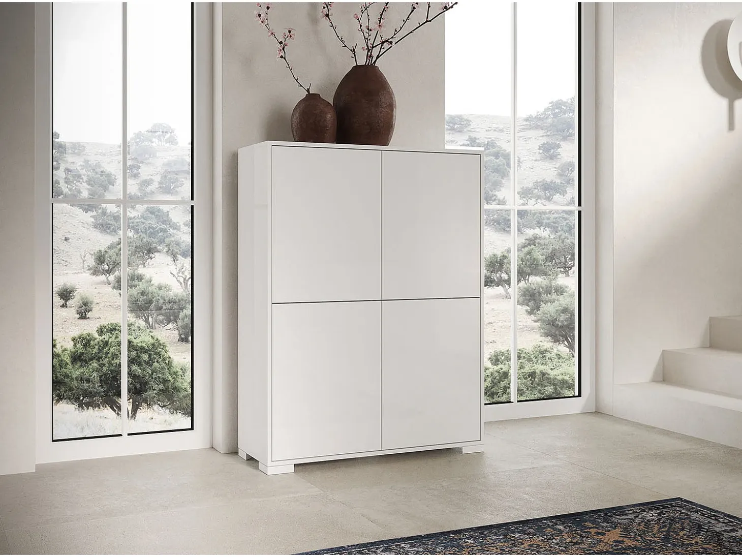Aparador alto 4 puertas 90x35x120 cm Lumina blanco brillante