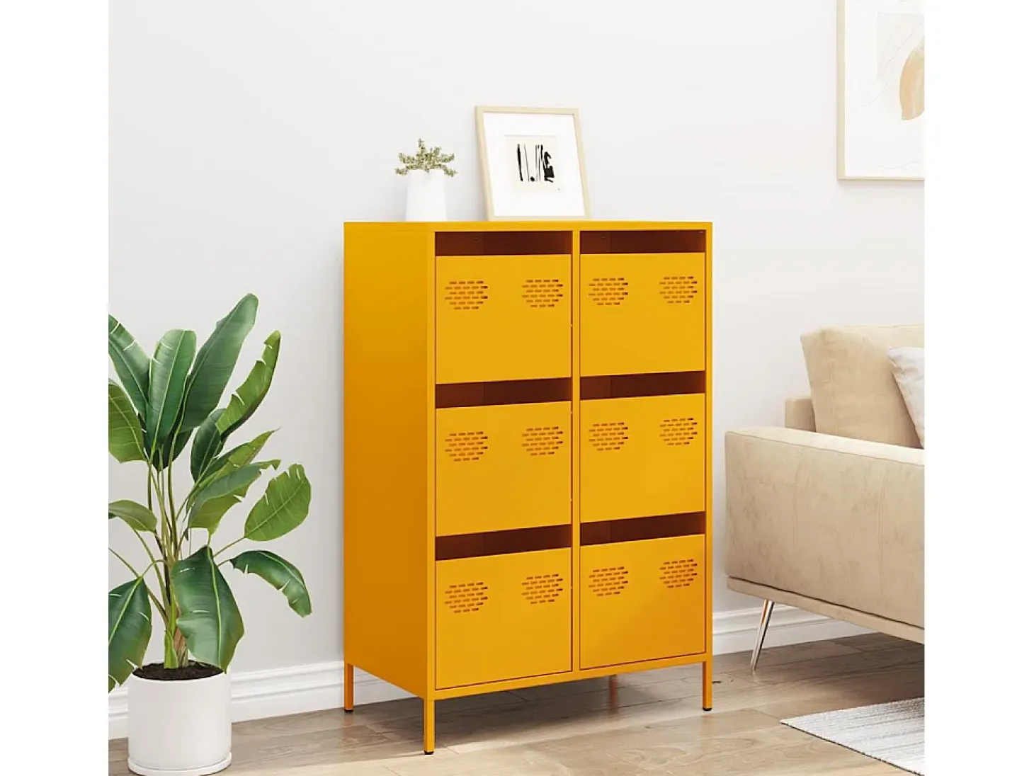 Aparador alto amarillo mostaza 68x39x101,5 cm acero