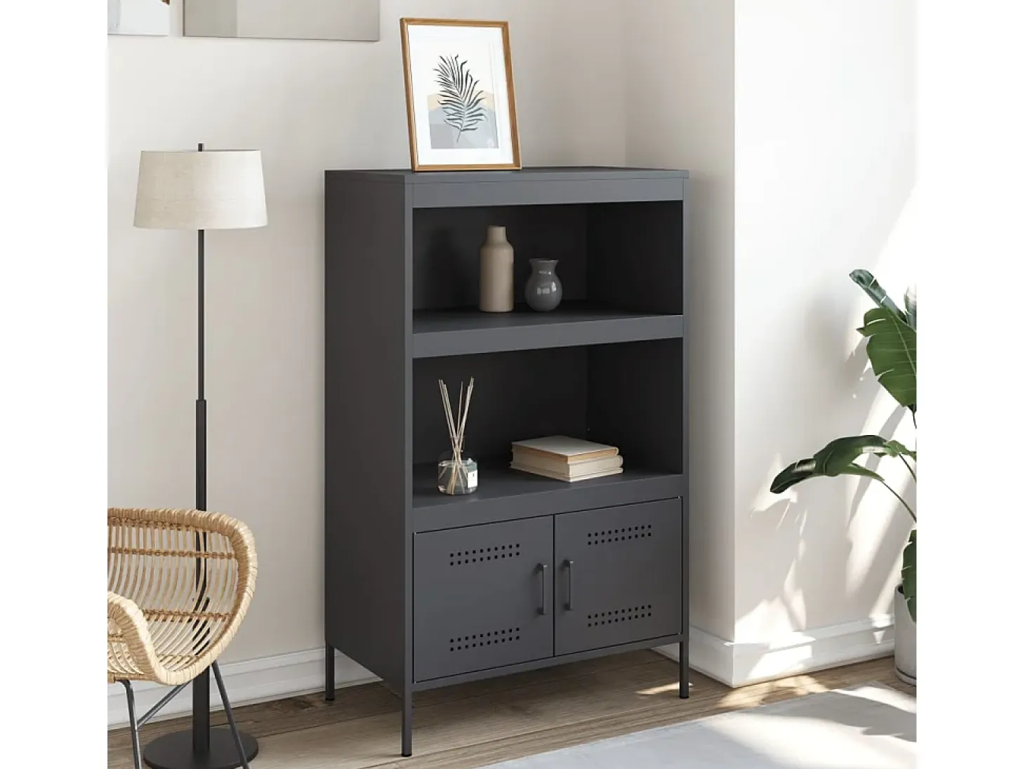 Aparador alto antracita 68x39x113 cm acero