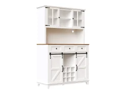 Aparador alto blanco - Aparador con 3 cajones y 4 puertas - Iluminación LED y almacenajeabierto - para cocina y salón