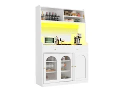 Aparador alto blanco - Aparador con 2 cajones y 5 puertas - estantes regulables e iluminación LED