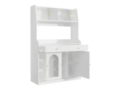 Aparador alto blanco - Aparador con 2 cajones y 5 puertas - estantes regulables e iluminación LED