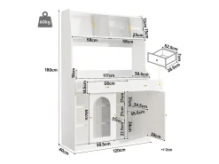 Aparador alto blanco - Aparador con 2 cajones y 5 puertas - estantes regulables e iluminación LED