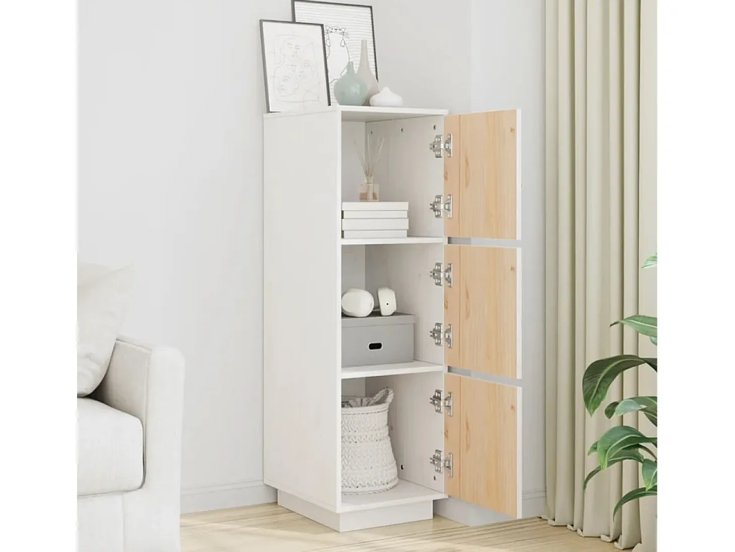 Aparador alto Blanco 34x40x108,5 cm Madera maciza de pino