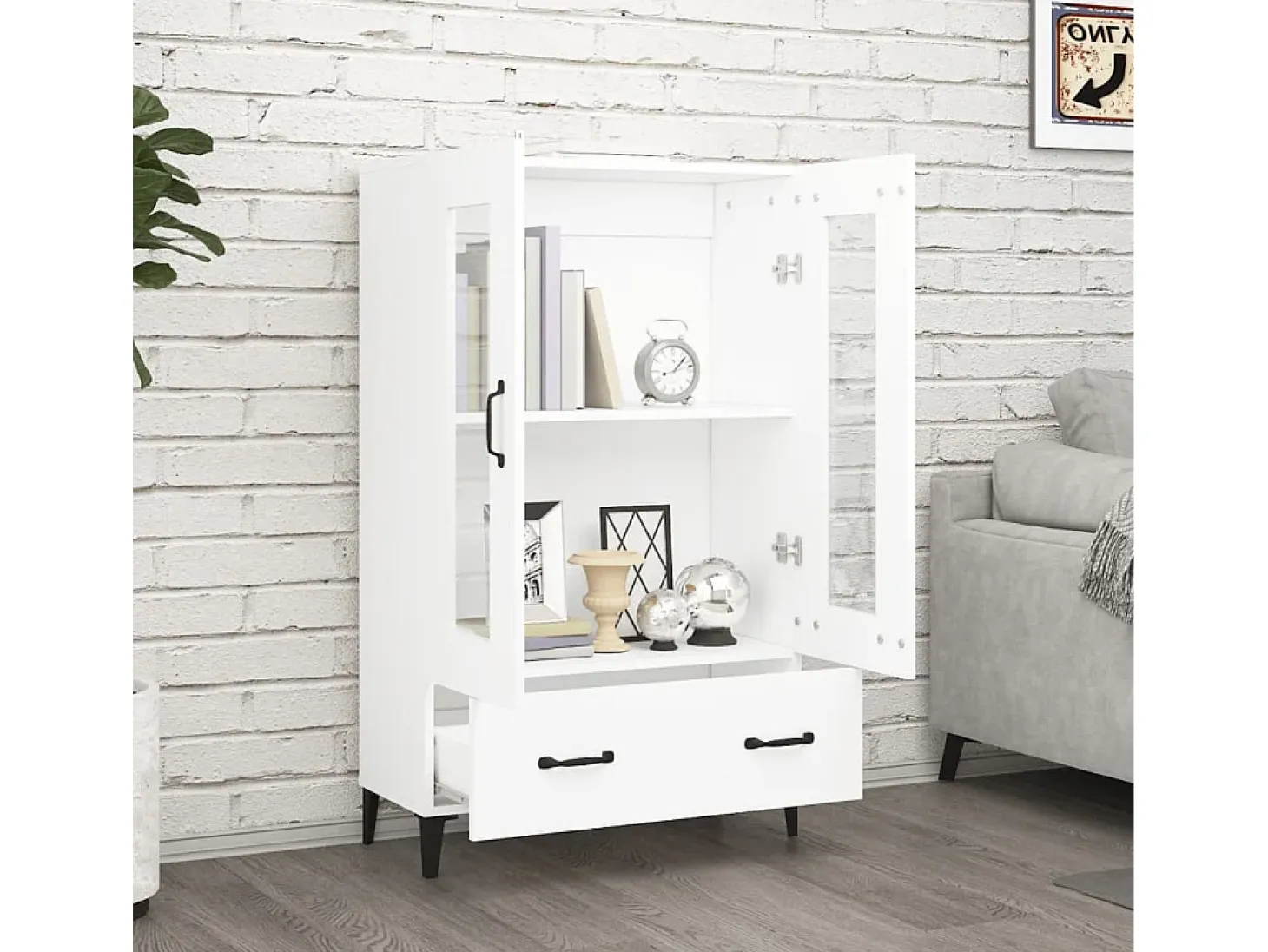 Aparador alto blanco 70x31x115 cm Madera contrachapada