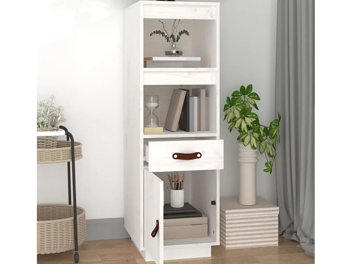 Aparador alto Blanco 34x40x108,5 cm Madera maciza de pino