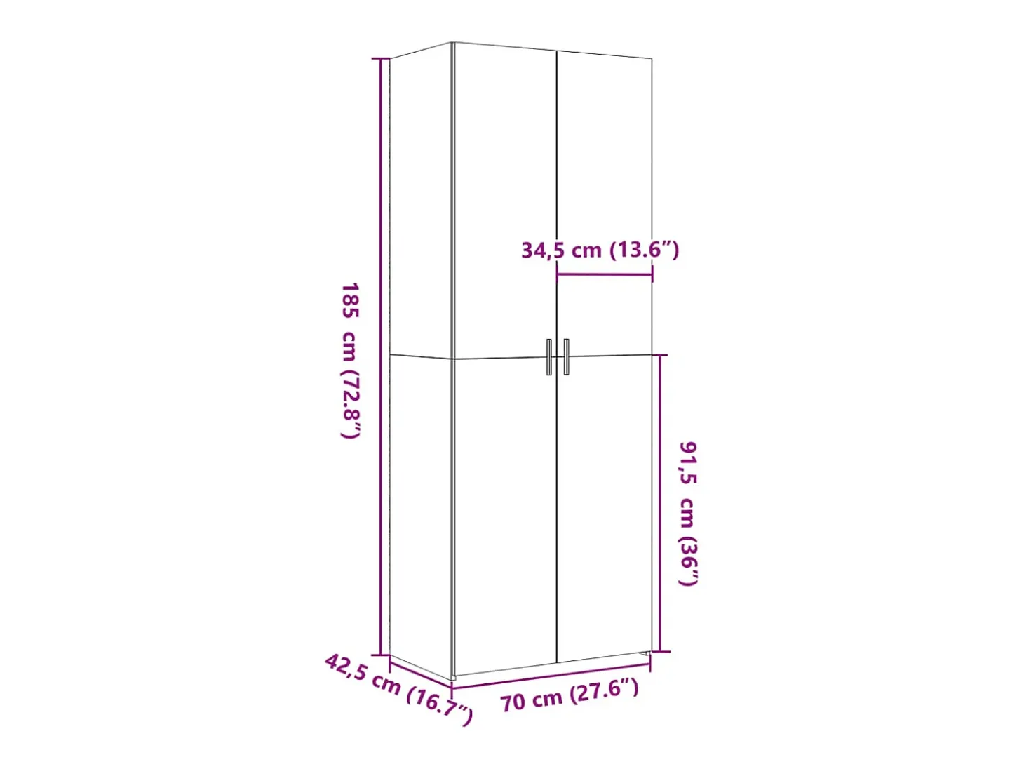 Aparador alto blanco 70x42,5x185 cm madera contrachapada