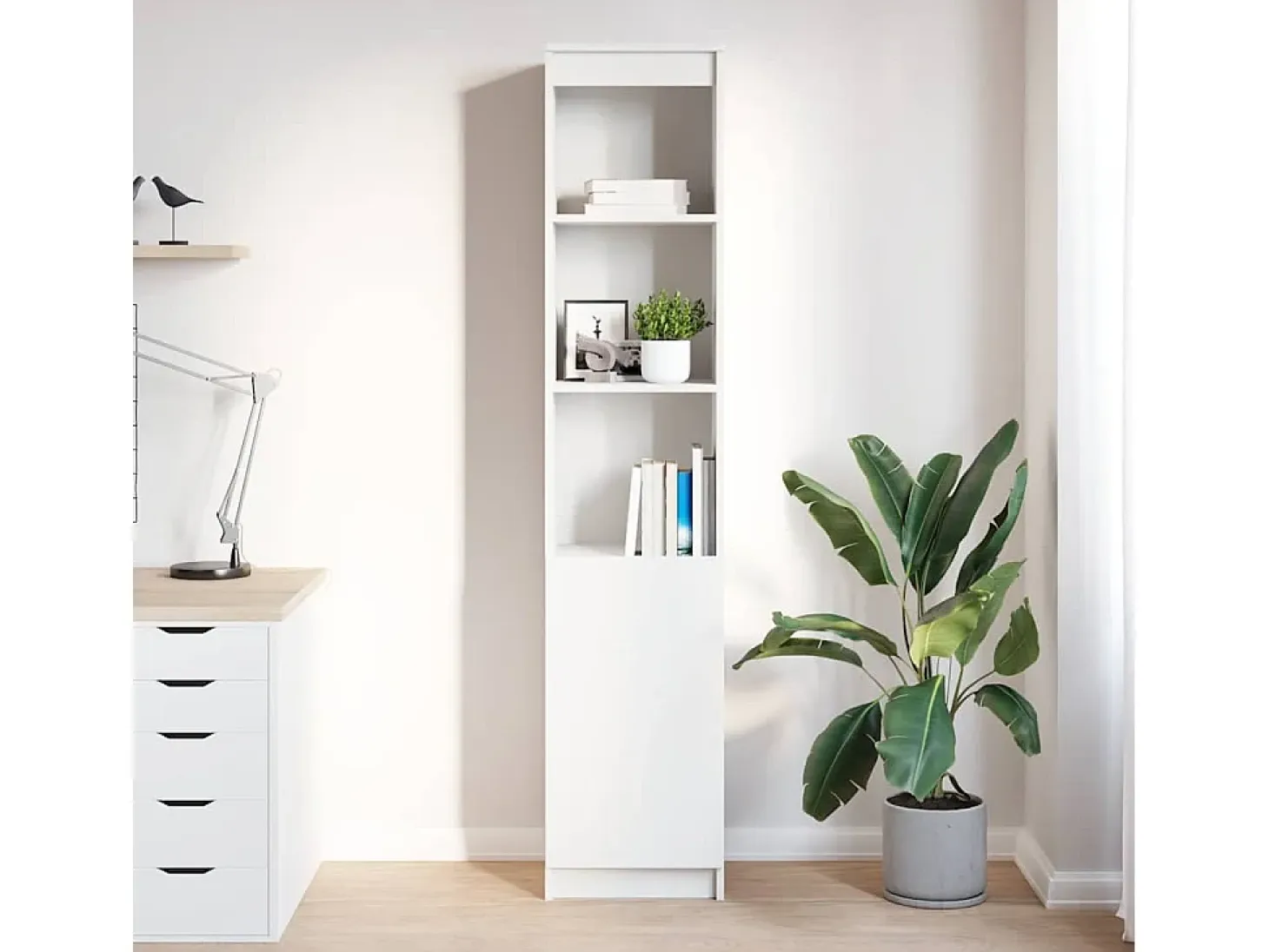 Aparador alto blanco 37,5x35x180 cm madera de ingeniería