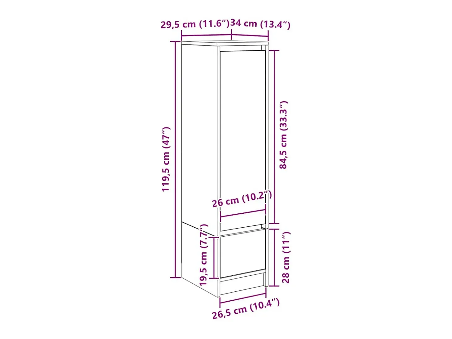Aparador alto blanco 29,5x34x119,5 cm madera de ingeniería