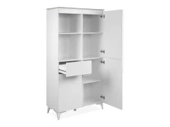 Aparador alto con 3 puertas, 3 estantes, 1 cajón y 2 huecos, acabado travertino y blanco, 88 cm - BERTRIX