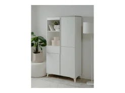 Aparador alto con 3 puertas, 3 estantes, 1 cajón y 2 huecos, acabado travertino y blanco, 88 cm - BERTRIX