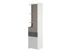 Aparador alto con 2 puertas batientes y cajón - madera MDF - color blanco + olmo claro + gris