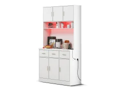 Aparador alto con iluminación LED, 6 puertas y 3 cajones de almacenamiento - blanco