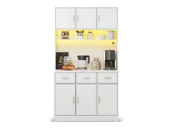 Aparador alto con iluminación LED, 6 puertas y 3 cajones de almacenamiento - blanco
