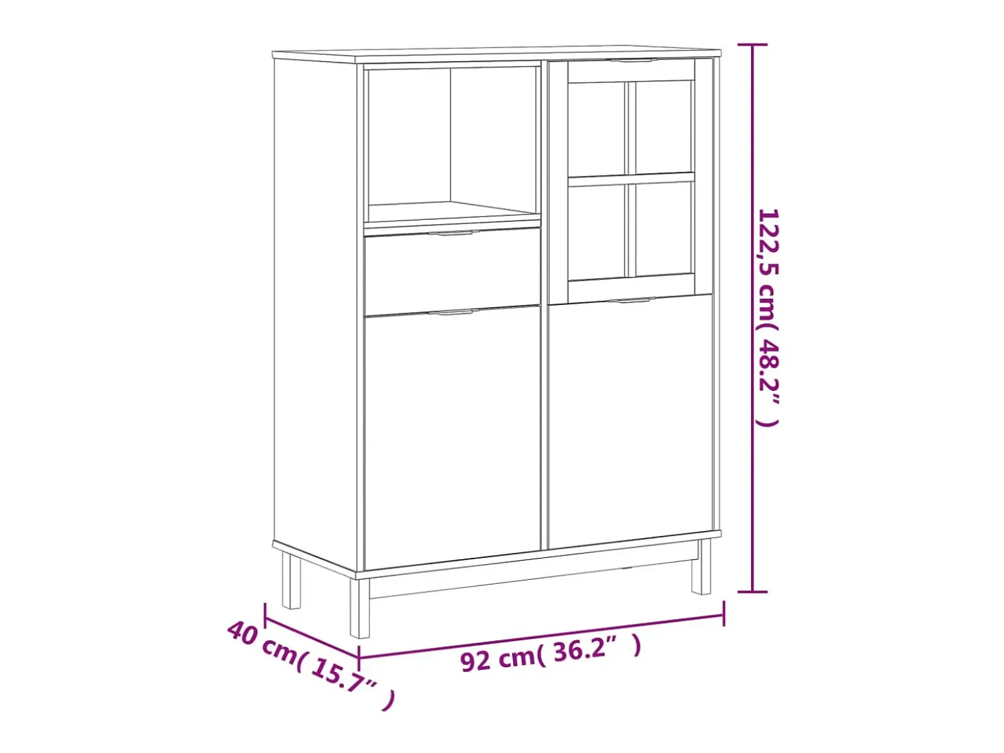 Aparador alto con puerta vidrio FLAM madera pino 92x40x122,5 cm