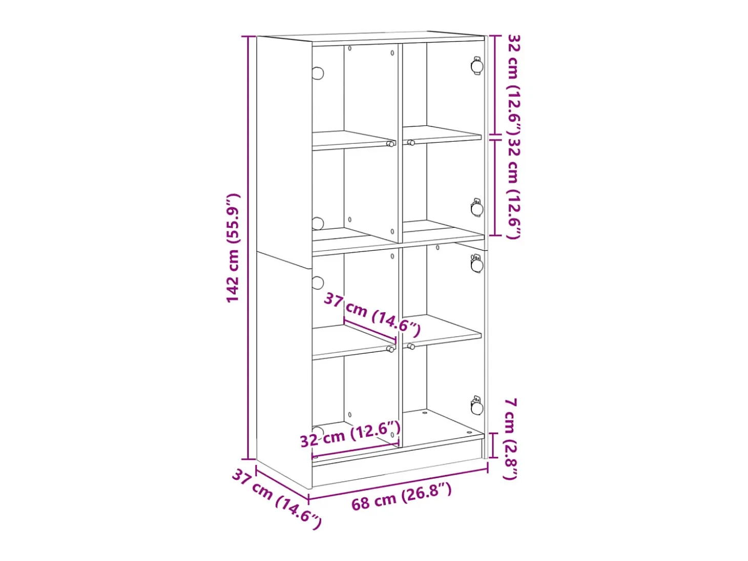 Aparador alto con puertas madera gris Sonoma 68x37x142 cm