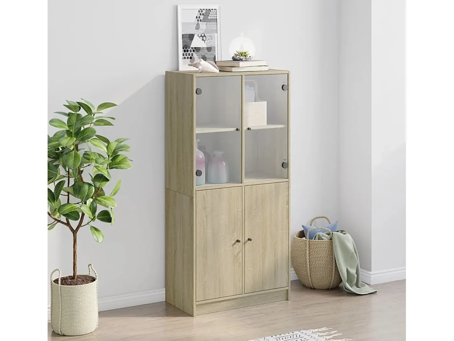 Aparador alto con puertas madera roble Sonoma 68x37x142 cm ES566575