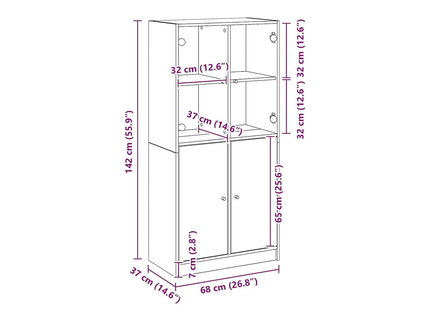 Aparador alto con puertas madera roble artisian 68x37x142 cm