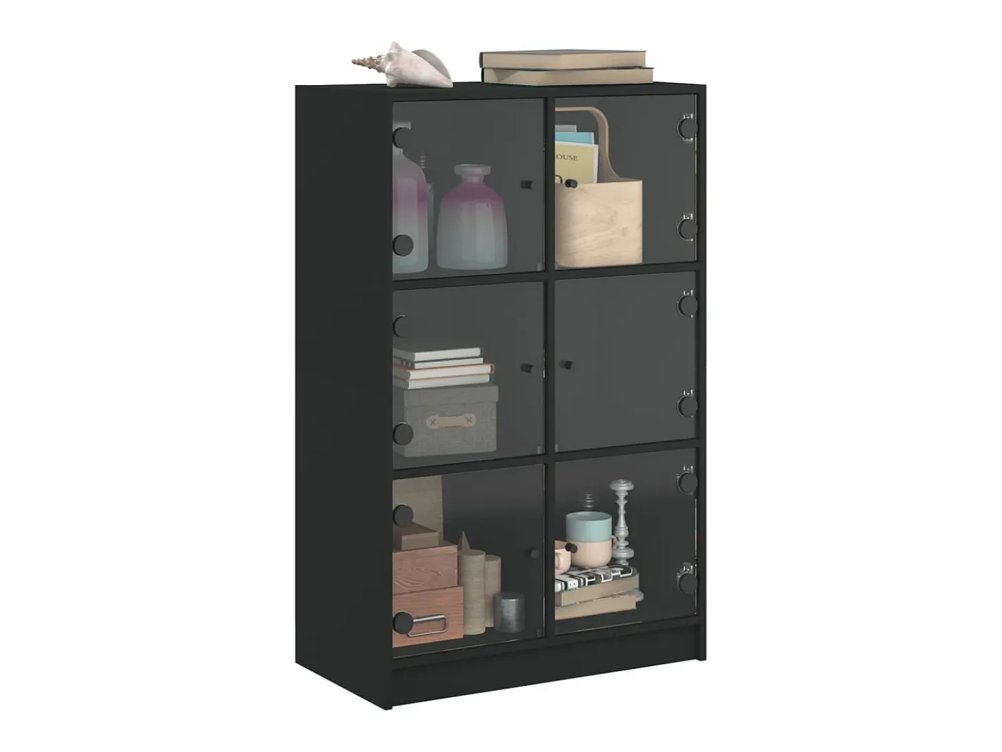 Aparador alto con puertas negras 68x37x109 cm madera contrachapada