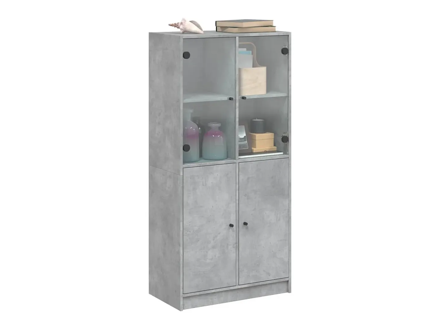 Aparador alto con puertas madera gris hormigón 68x37x142 cm ES744877