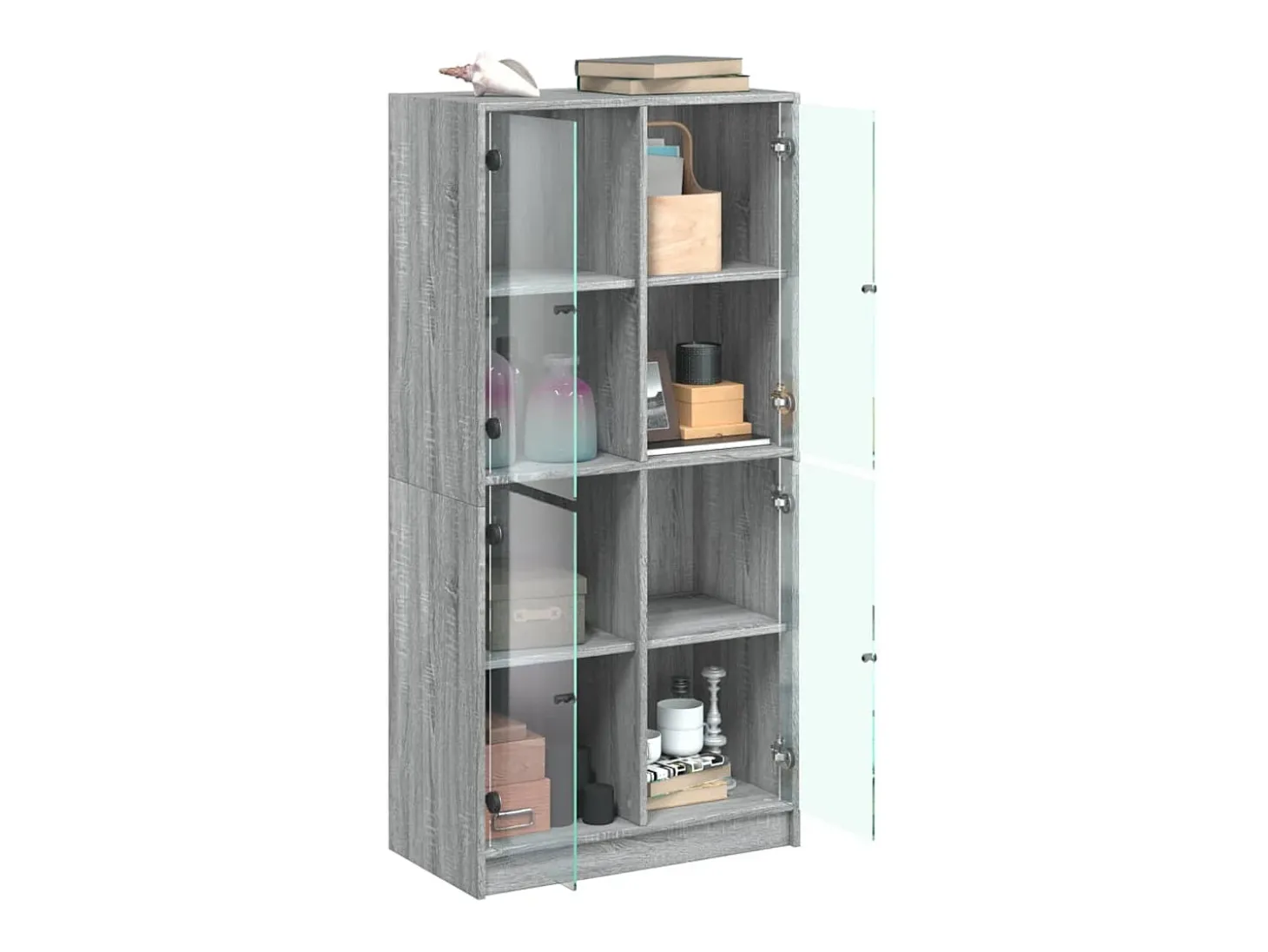 Aparador alto con puertas madera gris Sonoma 68x37x142 cm