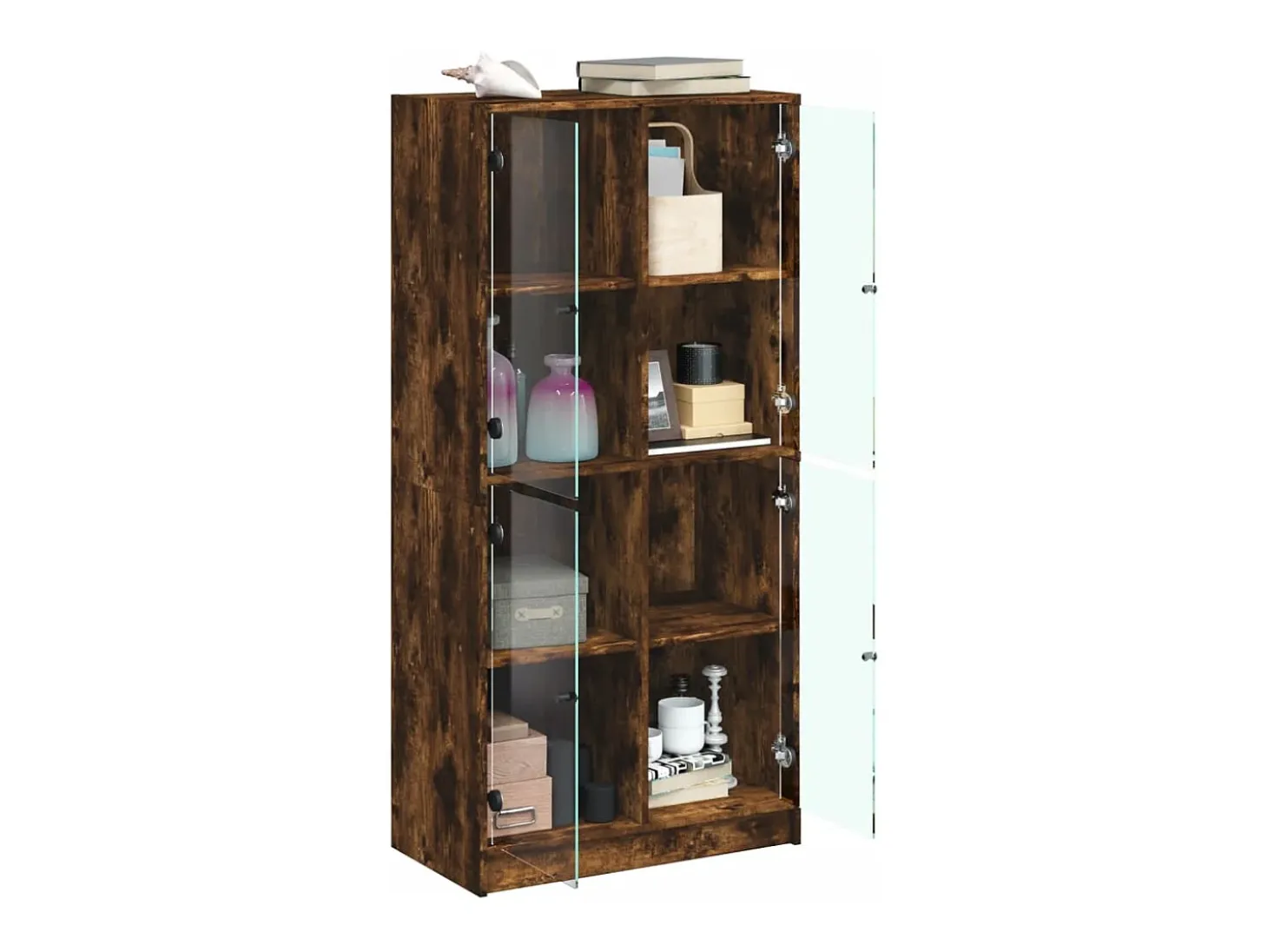 Aparador alto con puertas madera roble ahumado 68x37x142 cm ES294616