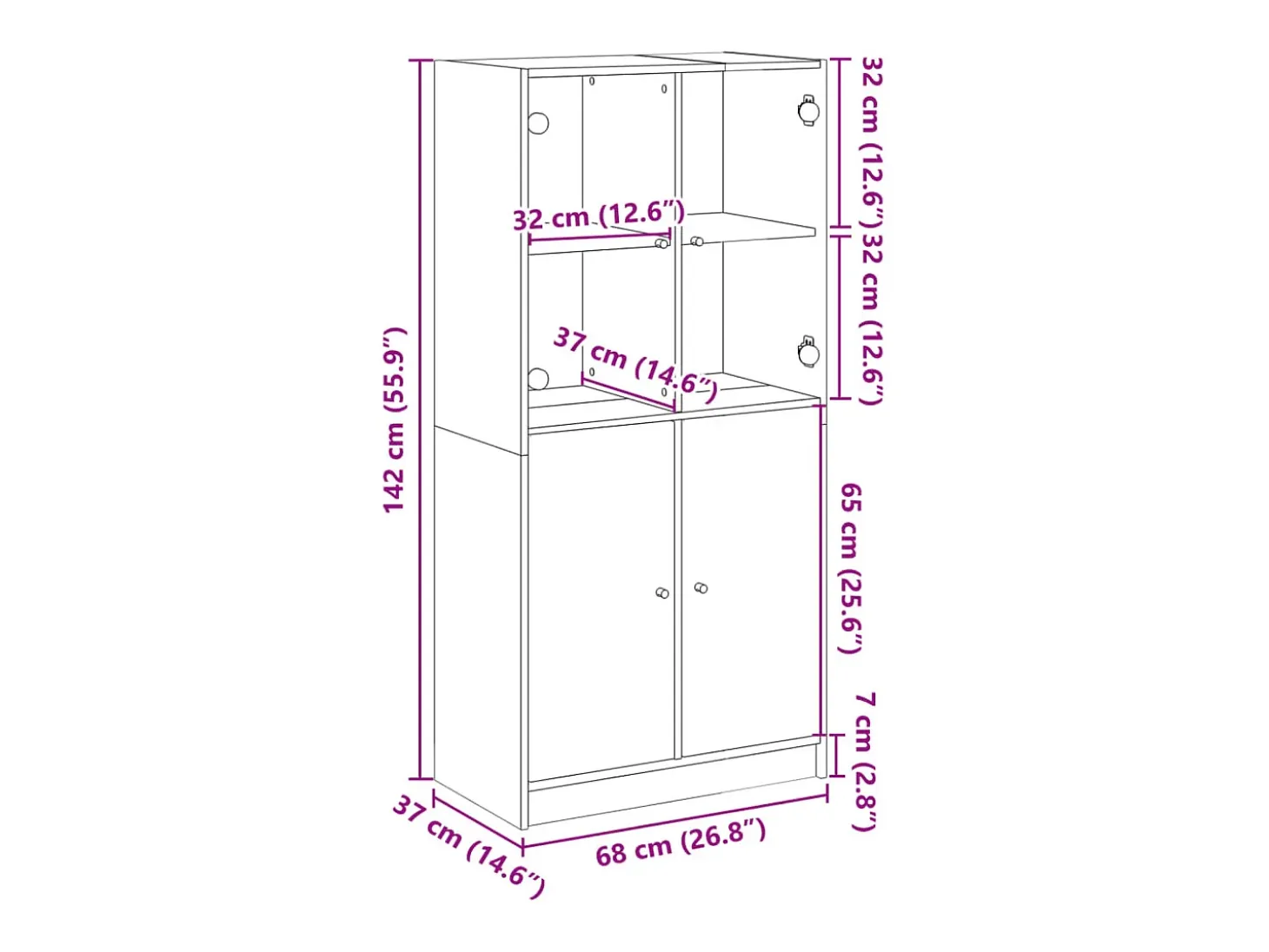 Aparador alto con puertas madera roble Sonoma 68x37x142 cm