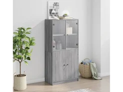 Aparador alto con puertas madera gris Sonoma 68x37x142 cm ES649856