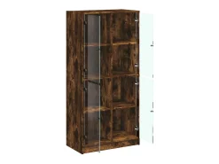 Aparador alto con puertas de roble ahumado 68x37x142 cm madera de ingeniería