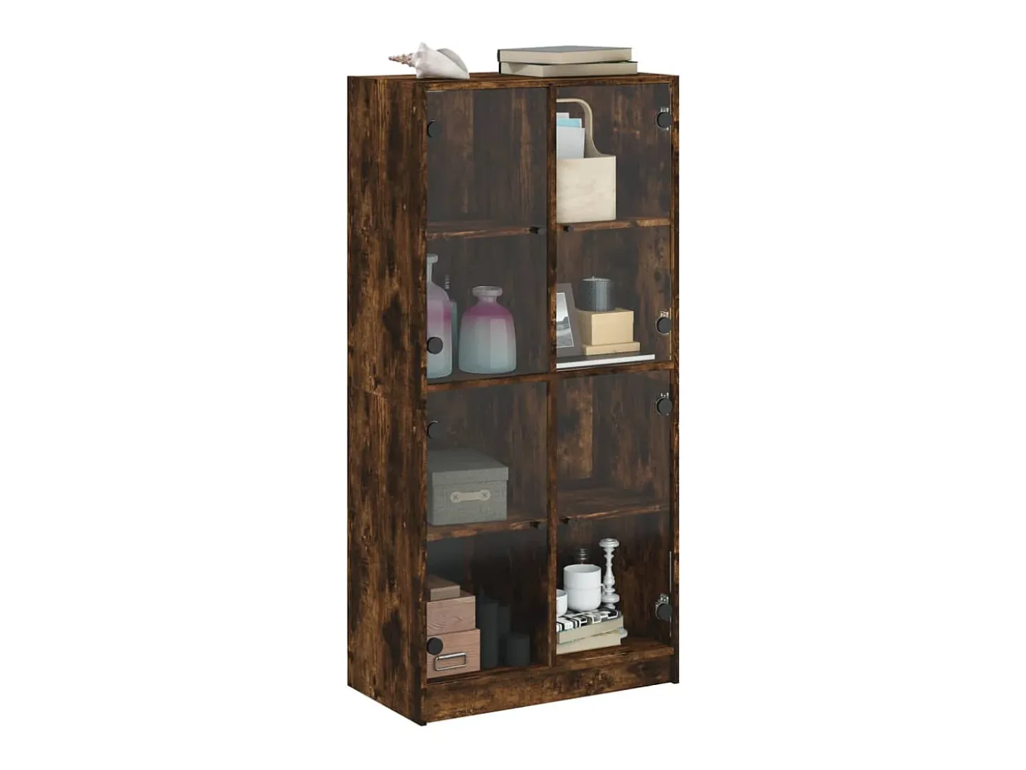 Aparador alto con puertas de roble ahumado 68x37x142 cm madera de ingeniería