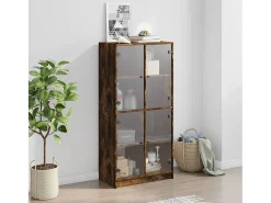 Aparador alto con puertas de roble ahumado 68x37x142 cm madera de ingeniería