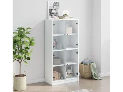Aparador alto con puertas madera ingeniería blanco 68x37x142 cm