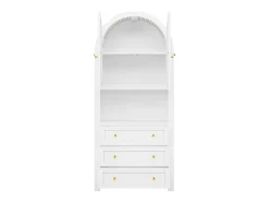 Aparador alto de almacenaje - 70 x 35 x 180 cm - arqueado con 3 cajones y 2 puertas - MDF - blanco