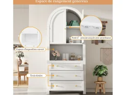 Aparador alto de almacenaje - 70 x 35 x 180 cm - arqueado con 3 cajones y 2 puertas - MDF - blanco