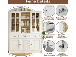 Aparador alto de cocina - 140 x 38,5 x 175 cm - con 3 cajones + 5 puertas - MDF - blanco