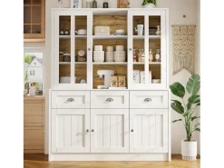 Aparador alto de cocina - 140 x 38,5 x 175 cm - con 3 cajones + 5 puertas - MDF - blanco