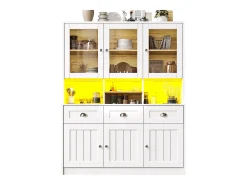 Aparador alto de cocina - 140 x 40 x 175 cm - con puertas + LED + 3 cajones - MDF - blanco