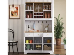 Aparador alto de cocina - 94,5 x 30 x 175,5 cm - con 5 puertas + 3 cajones - MDF - blanco
