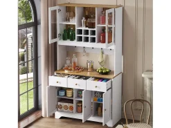 Aparador alto de cocina - 94,5 x 30 x 175,5 cm - con 5 puertas + 3 cajones - MDF - blanco
