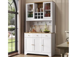 Aparador alto de cocina - 94,5 x 30 x 175,5 cm - con 5 puertas + 3 cajones - MDF - blanco