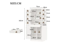 Aparador alto de cocina - 182 x 40 x 75 cm - con 4 puertas + compartimentos de almacenaje + cajón - MDF - blanco