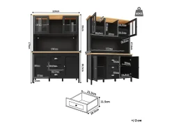 Aparador alto de cocina - 120 x 40 x 179 cm - con LEDs + 4 puertas + 3 cajones + balda - MDF + metal - negro