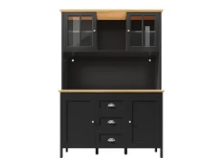 Aparador alto de cocina - 120 x 40 x 179 cm - con LEDs + 4 puertas + 3 cajones + balda - MDF + metal - negro