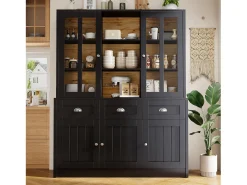 Aparador alto de cocina - 140 x 38,5 x 175 cm - con 3 cajones + 5 puertas - MDF - negro