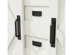 Aparador alto de cocina con puertas correderas, 2 cajones e iluminación LED - Tapa de madera oscura - Blanco